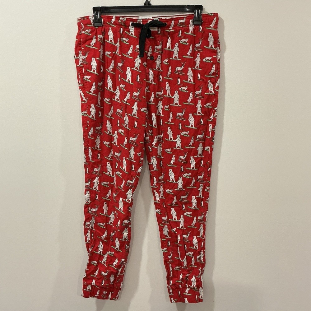 American Eagle Outfitters Casual Lounge Sleep Pants Men Large Ski Animals Red